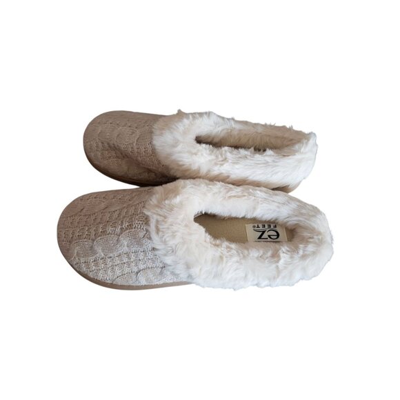 EZ Feet Cable Knit Faux Fur Lined Slippers Beige Size 7/8 - Picture 9 of 10